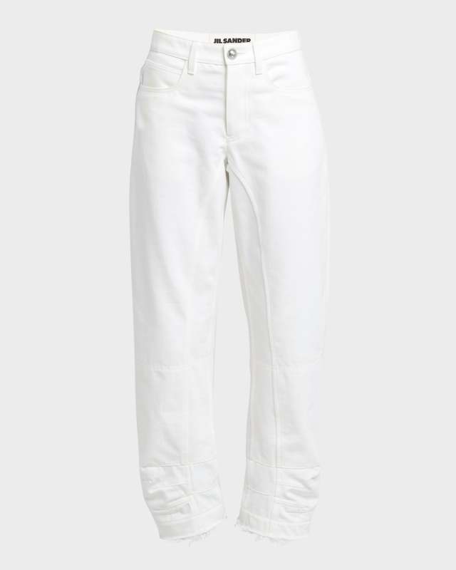 Mid-Rise Straight-Leg Raw-Hem Denim Trousers