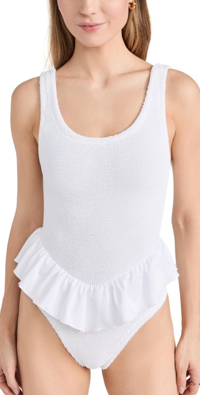 Hunza G Denise Frill Swim Crinkle One Piece Whit
