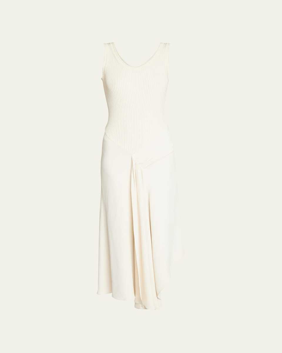 Ribbed Asymmetric Midi Dress with Front Panel