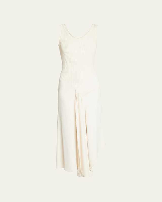 Ribbed Asymmetric Midi Dress with Front Panel