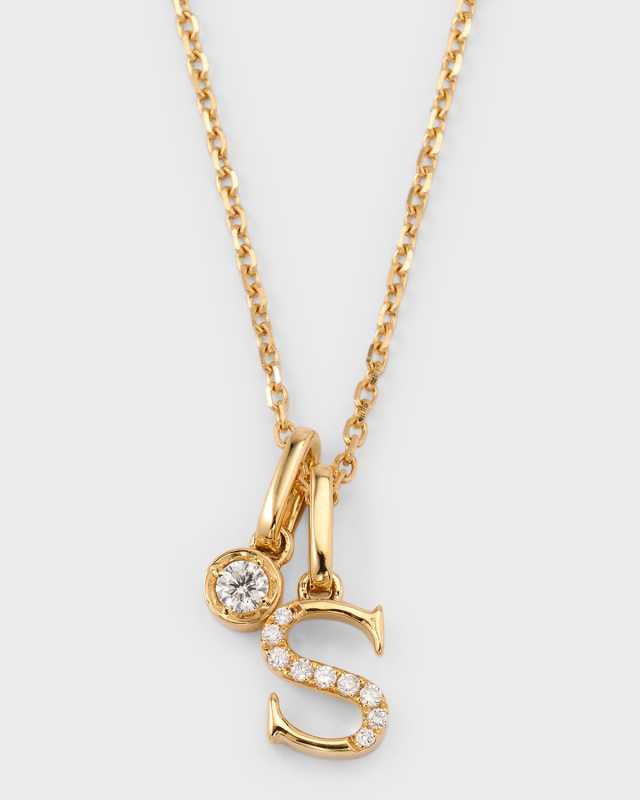 18K Yellow Gold Initial S Diamond Pendant Necklace