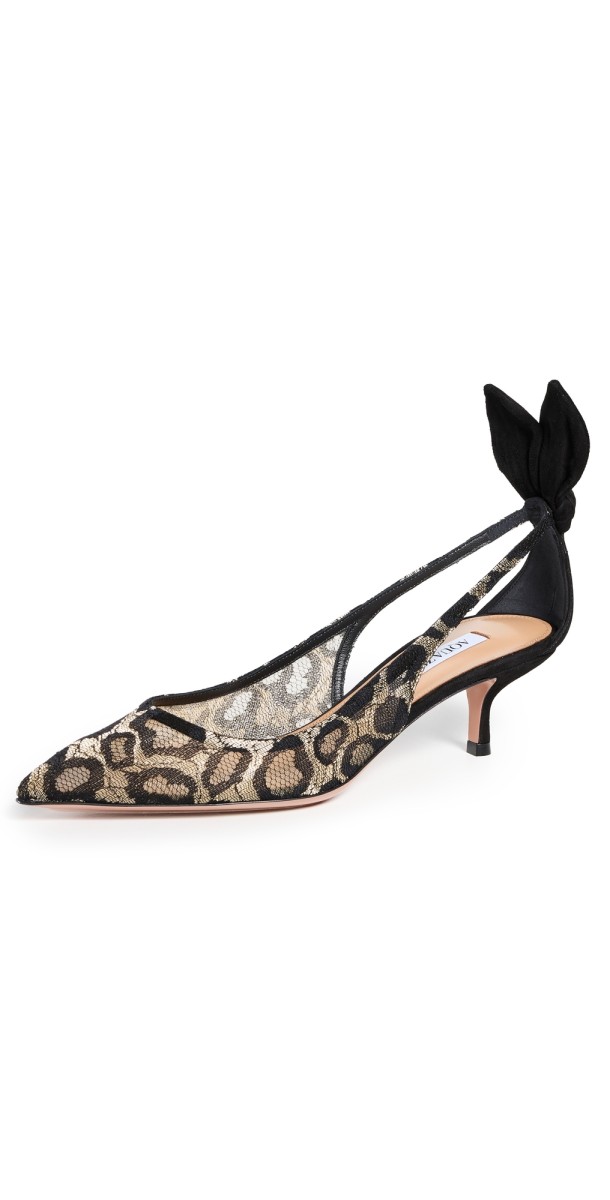 Aquazzura Bow Tie Lace Pumps 50mm Gold/Black