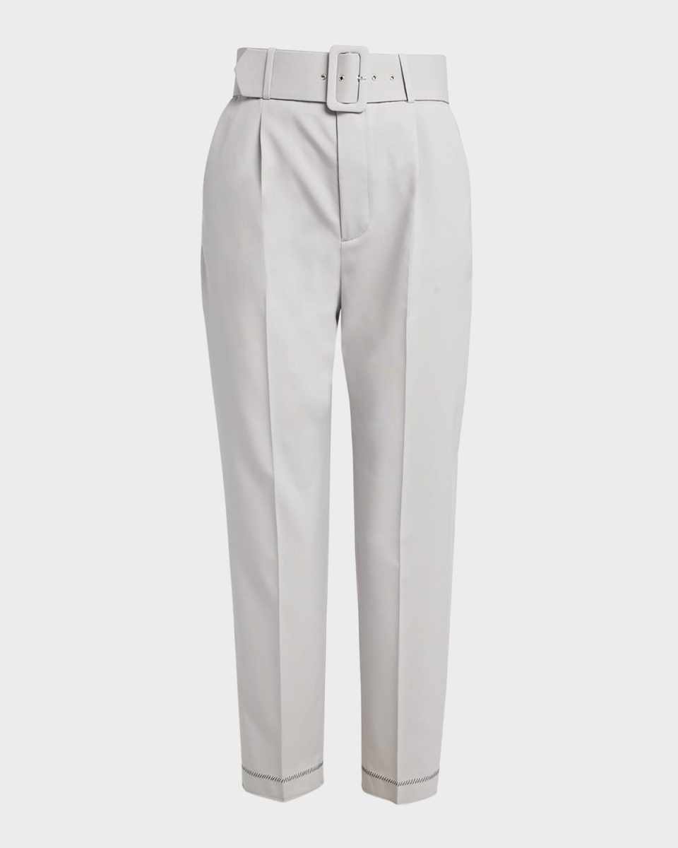 Wool Straight-Leg Trousers with Wide Belt