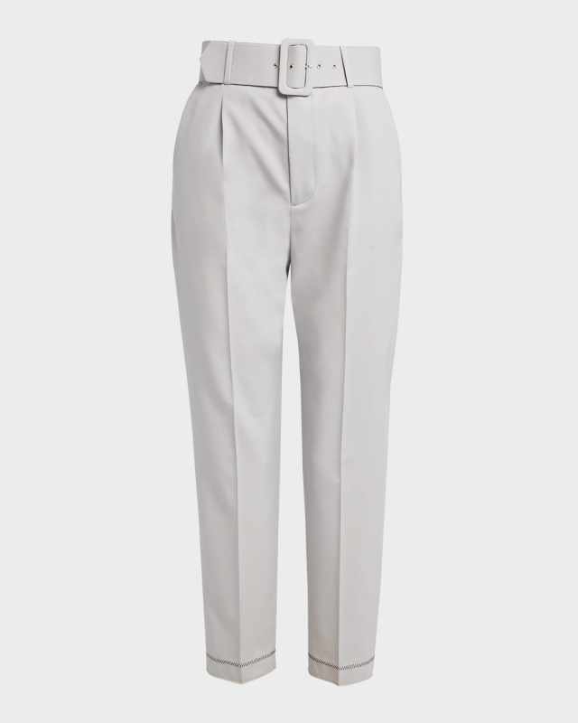 Wool Straight-Leg Trousers with Wide Belt