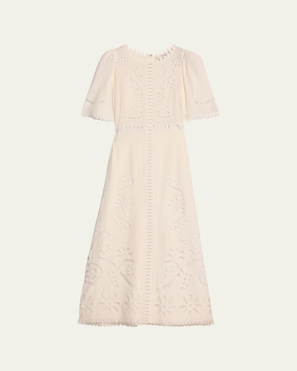 Liat Embroidered Short-Sleeve Midi Dress