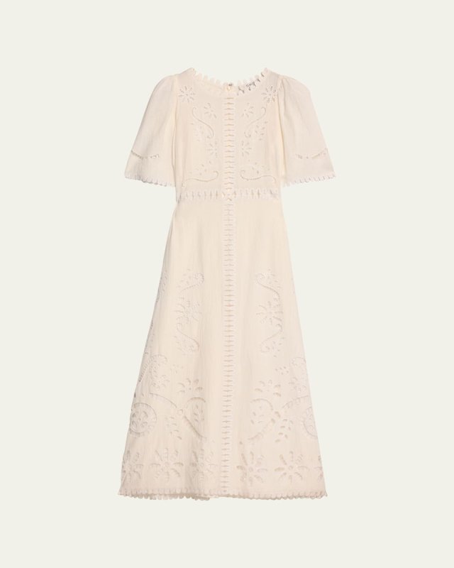 Liat Embroidered Short-Sleeve Midi Dress