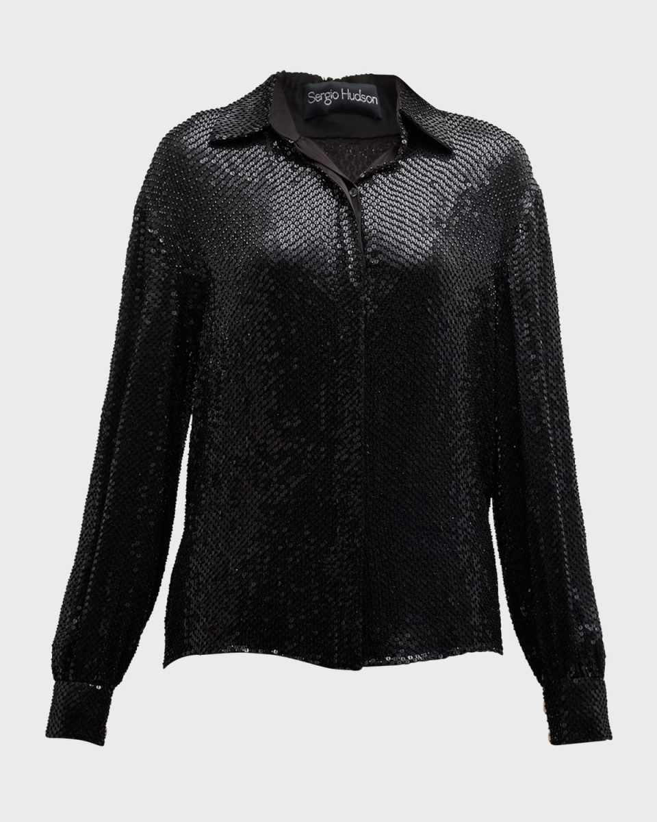Sequined Button Down Blous
