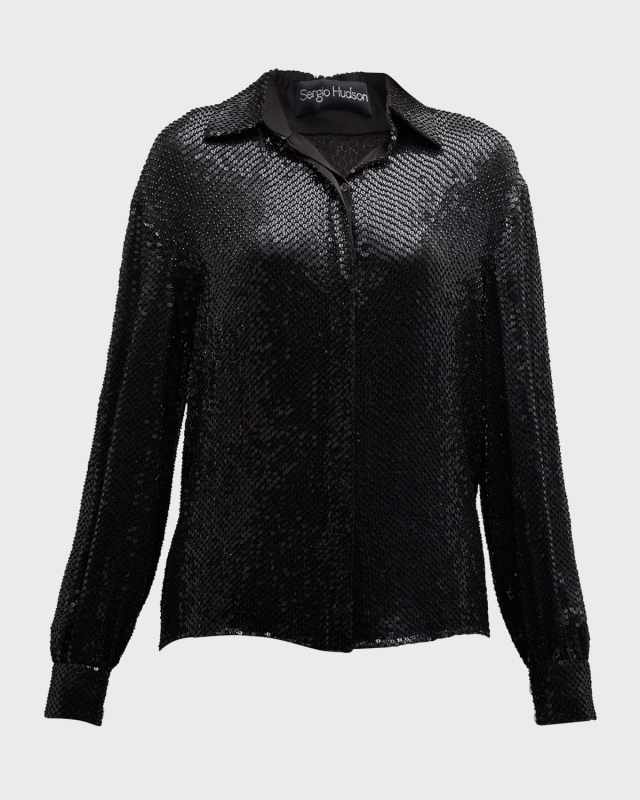 Sequined Button Down Blous