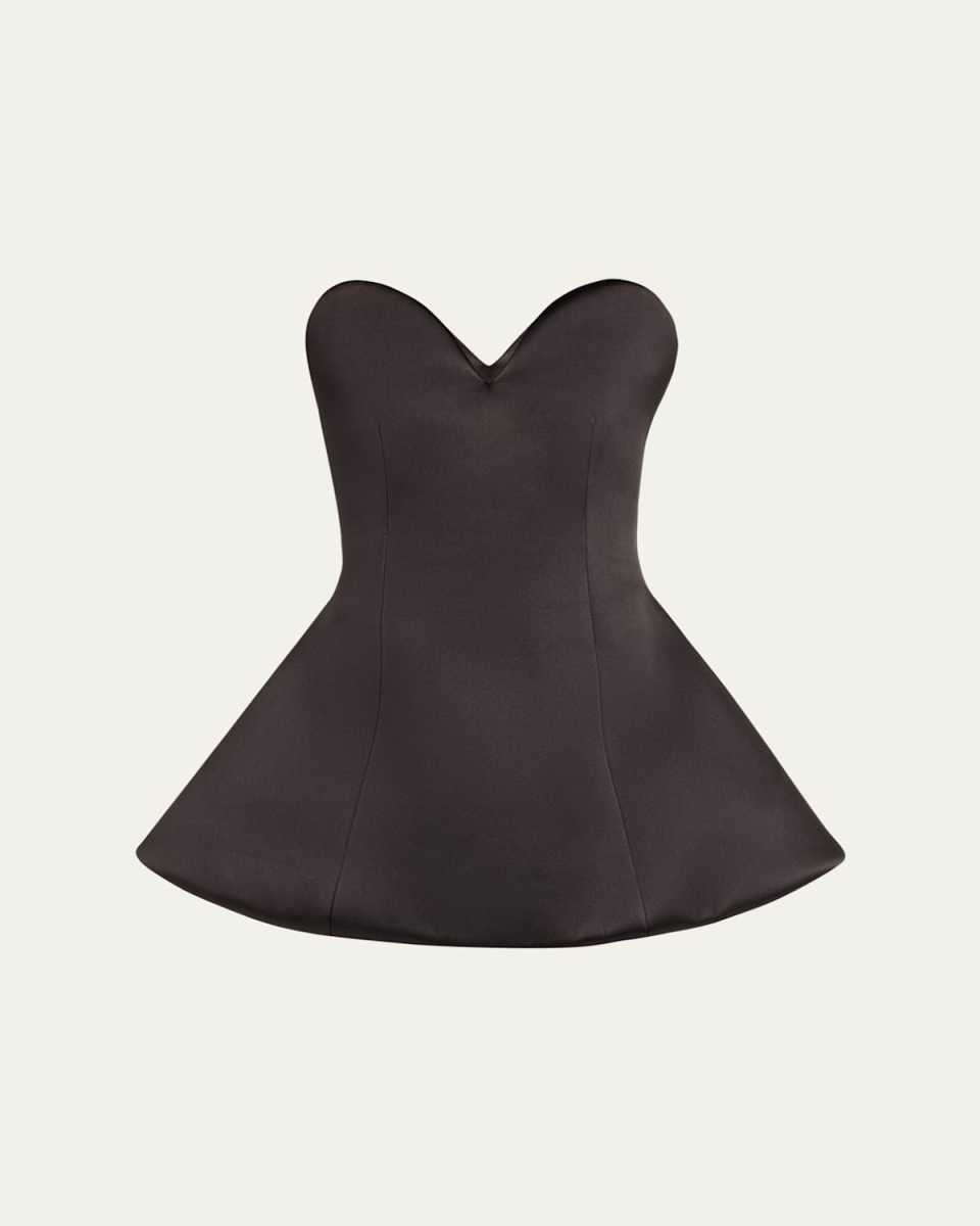 Strapless Satin Sculptural Mini Flared Dress