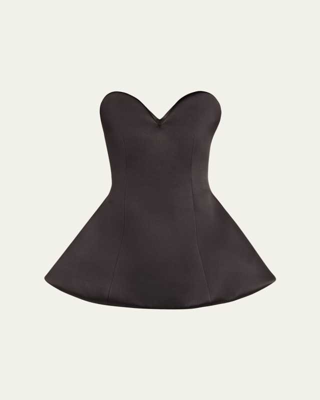 Strapless Satin Sculptural Mini Flared Dress