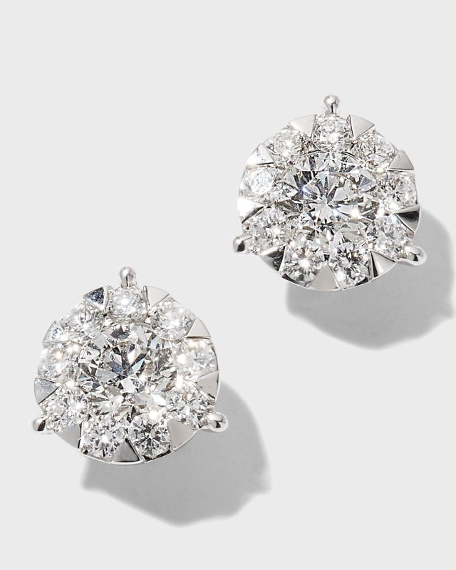 White Gold Bouquet 3-Prong Diamond Stud Earrings, 0.69-0.77tcw