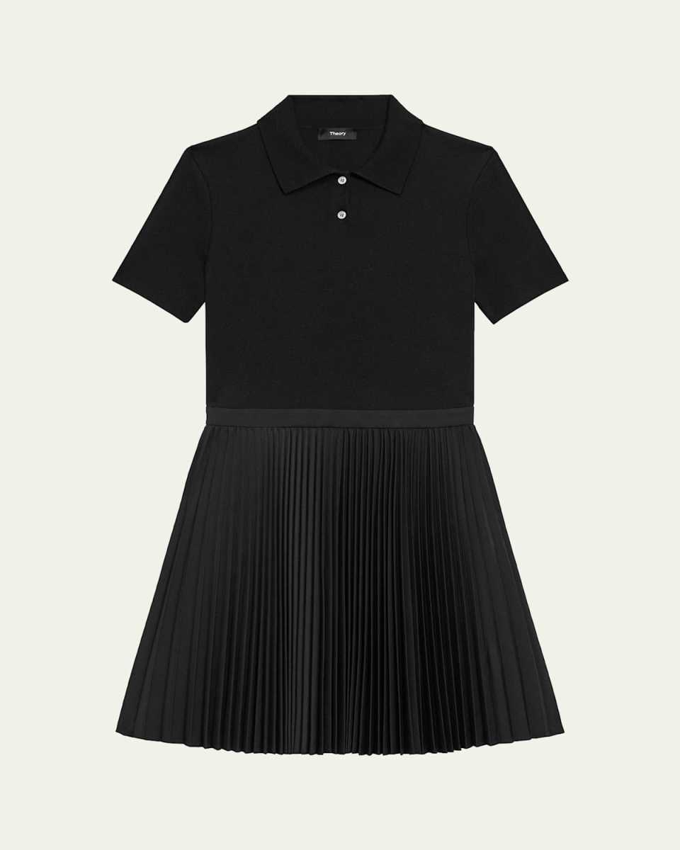 Polo Combo Pleated Wool Suiting Mini Dress