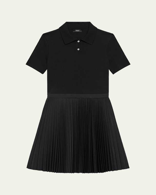 Polo Combo Pleated Wool Suiting Mini Dress