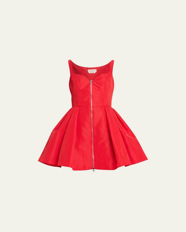 Zip-Front Polyfaille Mini Dress