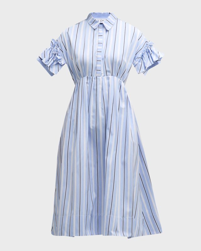 Striped Ruffle-Sleeve Midi Shirtdress