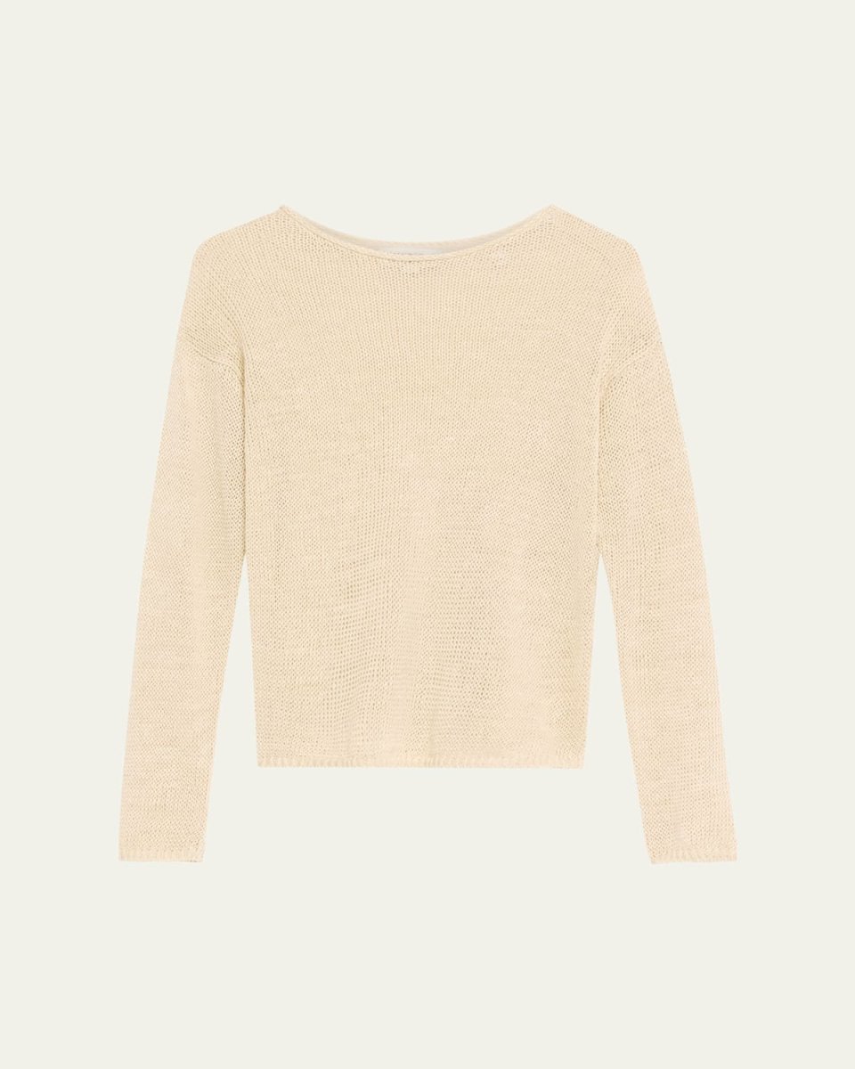 Linen Cord Drop-Shoulder Crewneck Top
