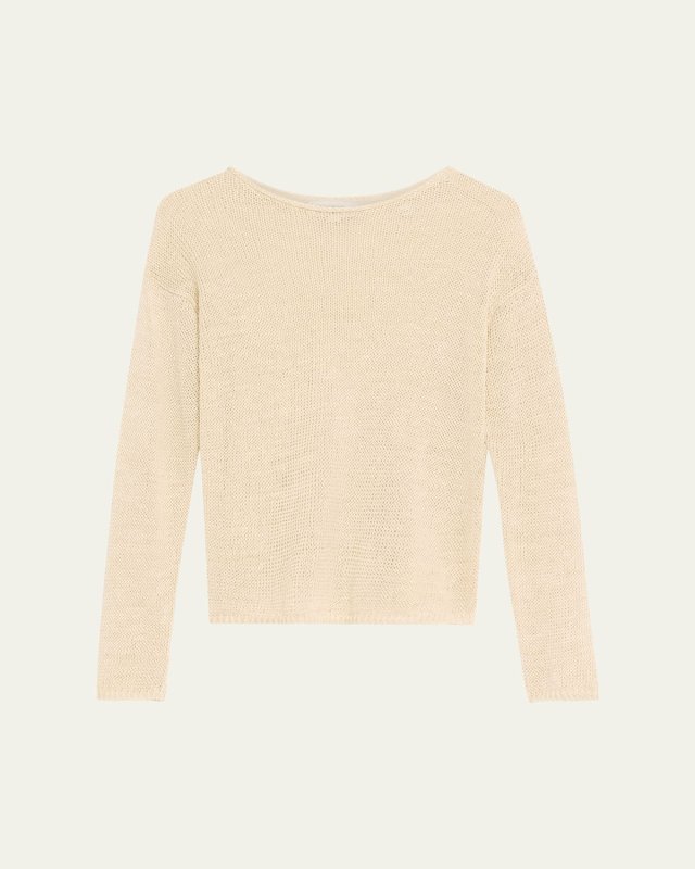 Linen Cord Drop-Shoulder Crewneck Top