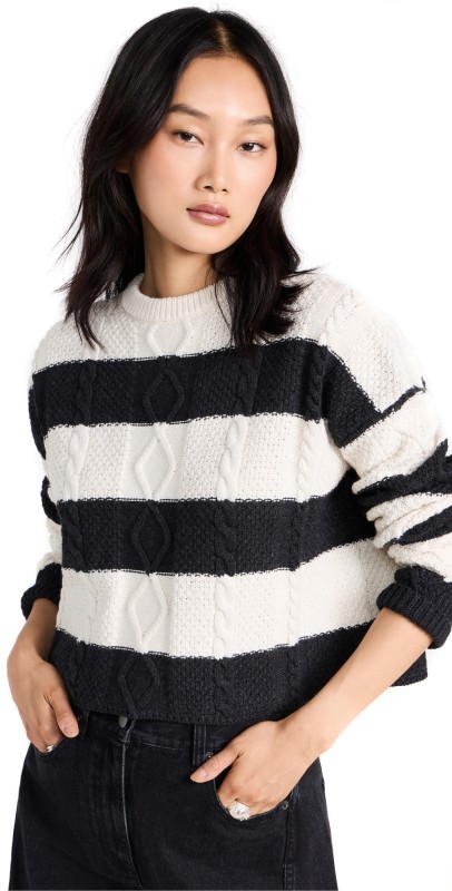 ASKK NY Cable Cropped Crew Sweater Stripe