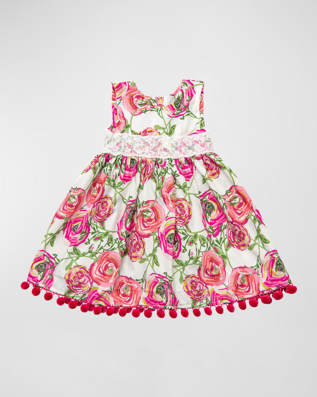 Girl'S Blooming Aisle Sleeveless Cotton Dress with Lace, Size 2-6