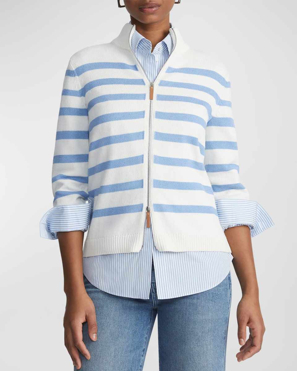 Striped Zip-Front Cotton-Silk Cardigan