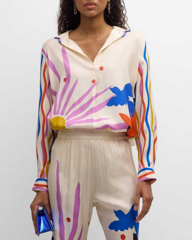 Mariella Tropical Floral-Print Blouse