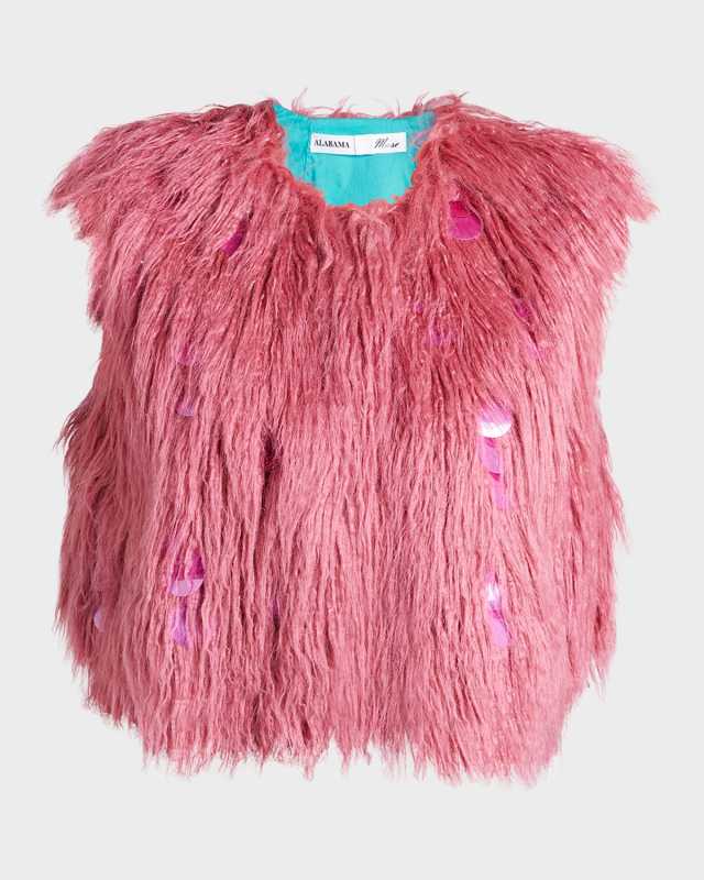 Lanny Gold Embellished Sleeveless Faux Fur Jacket