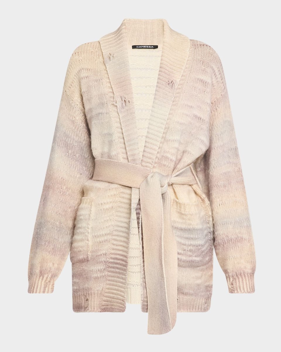 Distressed Shawl-Collar Cashmere Cardigan