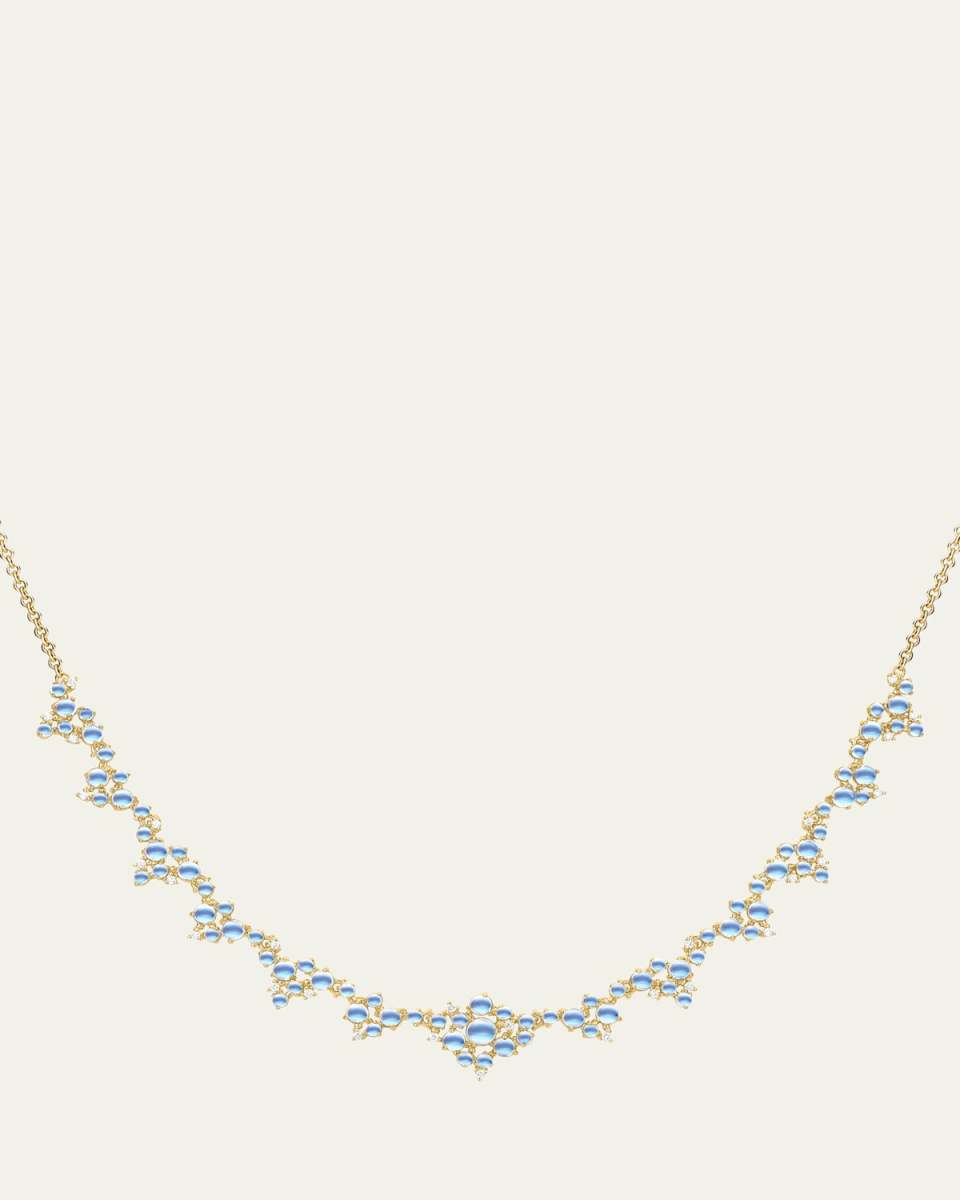 18K Yellow Gold Moonstone Bubble Cluster Necklace with Diamonds
