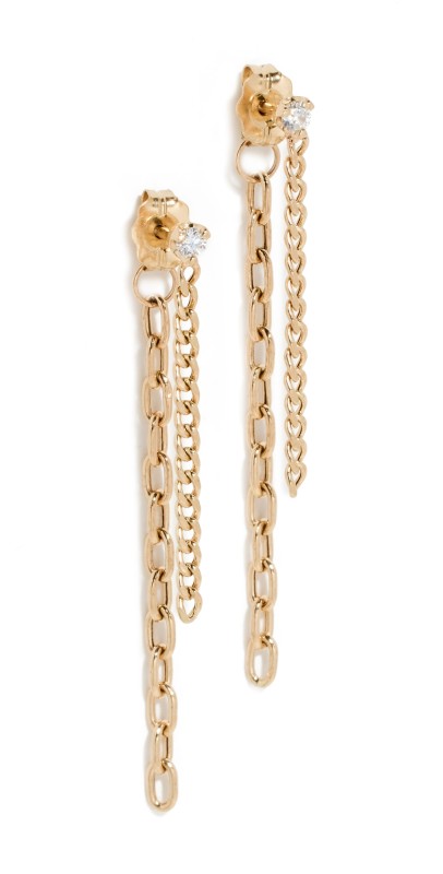 Zoe Chicco 14k Prong Diamonds Studs with Chain Yellow Gold
