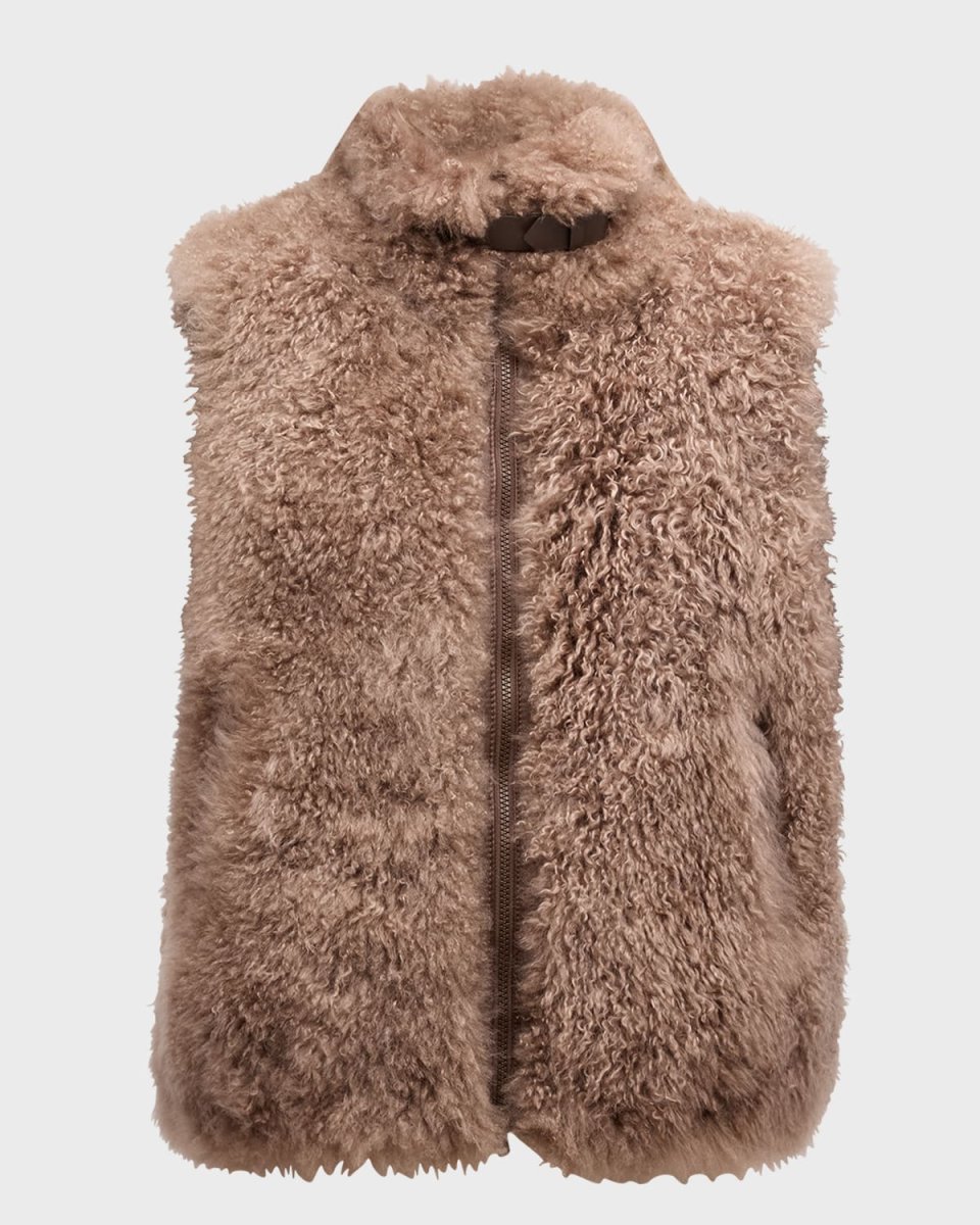 Cashmere Goat Shearling Belted-Collar Vest