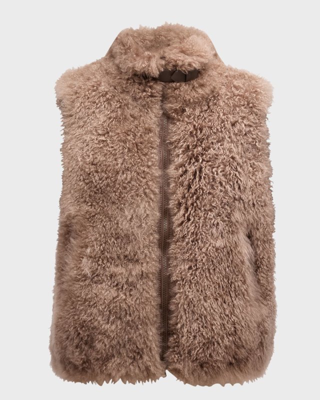 Cashmere Goat Shearling Belted-Collar Vest