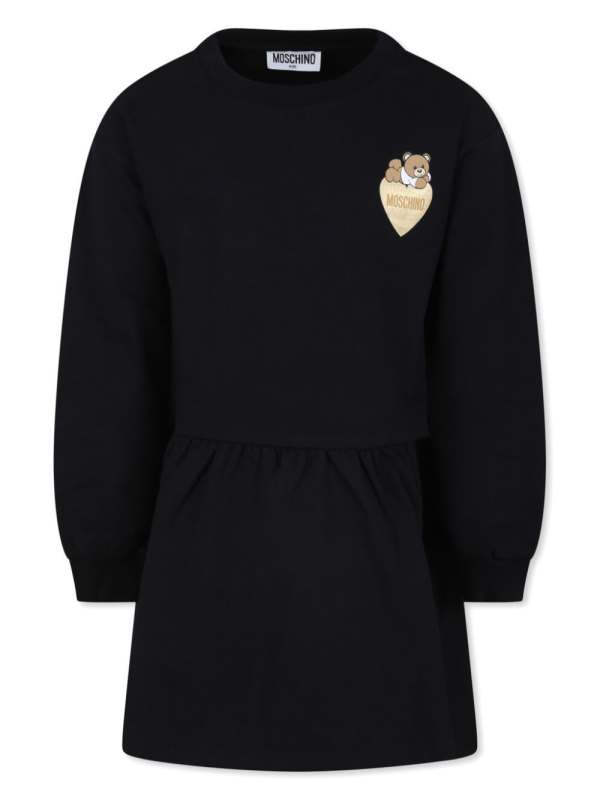Teddy Bear-print long-sleeve dress