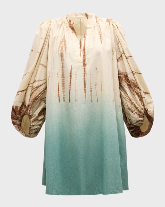 Vanessa Ombre Blouson-Sleeve Mini Shift Dress