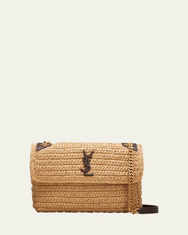Niki Medium Flap YSL Shoulder Bag in Raffia
