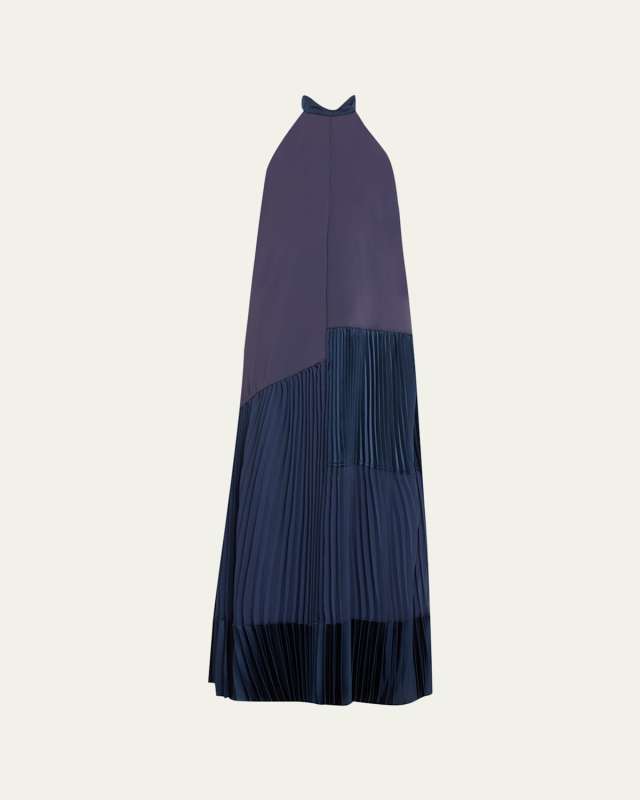 Noah Open-Back Pleated Midi Dress