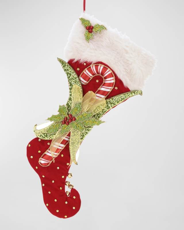 Candy Cane Holly Stocking, 24"