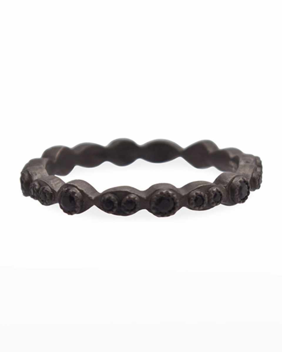 New World Scalloped Ring with Black Sapphires, Size 6-8