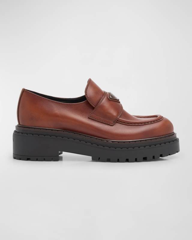 Chocolate Calfskin Platform Loafers