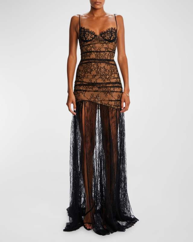 Aliza Sheer Lace Overlay Sweetheart Dress
