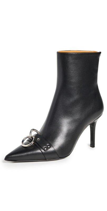 R13 Skinny Ankle Heeled Boots with Ring Black Leather