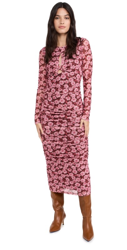 MINKPINK Dakota Mesh Midi Dress Carnation Ditzy