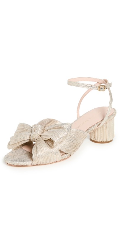 Loeffler Randall Dahlia Pleated Bow Heels Platinum Lame