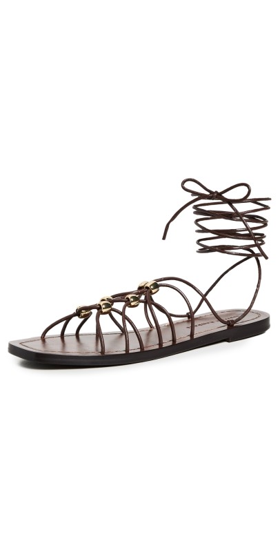 Loeffler Randall Mella Strappy Beaded Flat Sandals Espresso