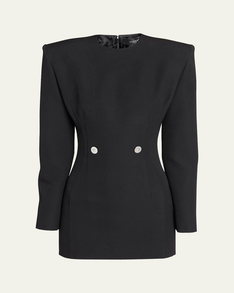 Strong-Shoulder Grain De Poudre Mini Suit Dress
