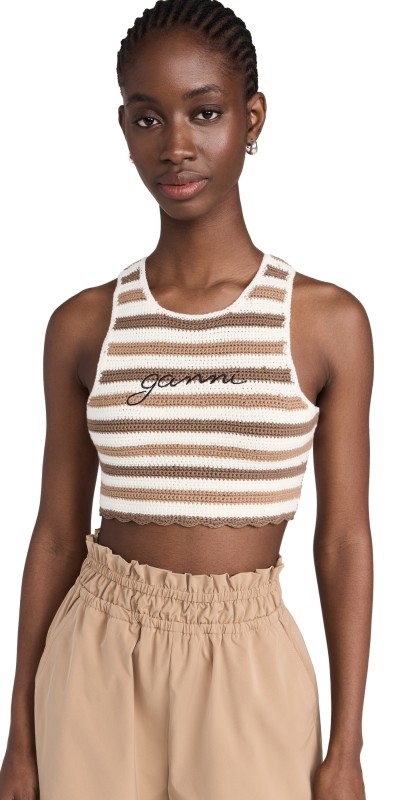 GANNI Crochet Racerback Top Copper Brown