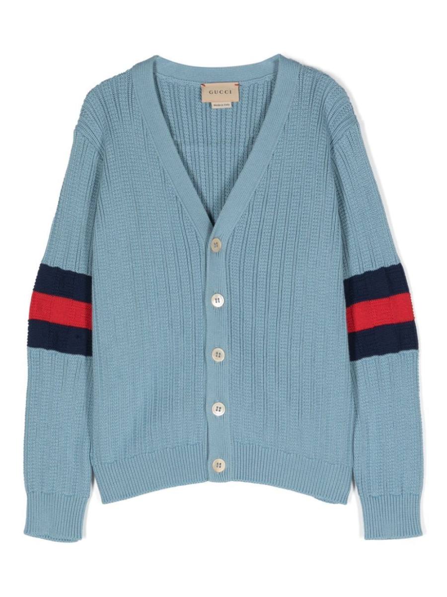 Web-stripe cotton cardigan