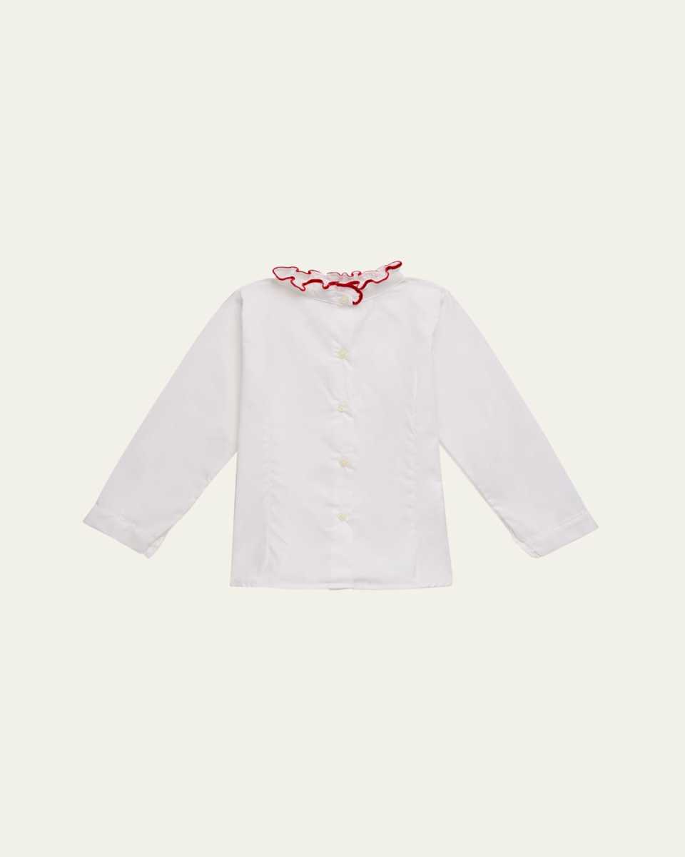 Girl's Ruffle Embroidered Blouse, Size 4-12