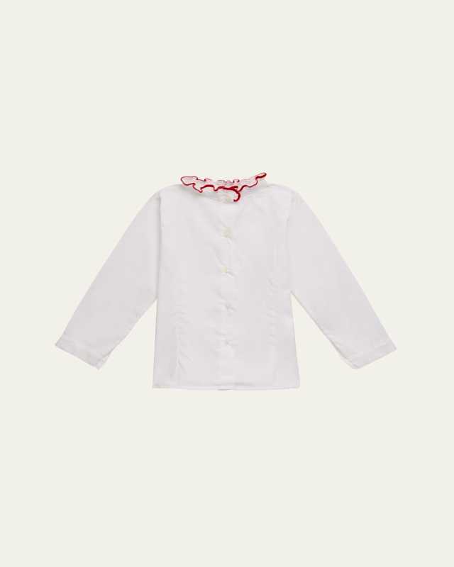 Girl's Ruffle Embroidered Blouse, Size 4-12