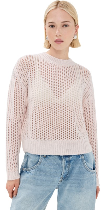 Sablyn Marci Cashmere Pullover with Open Stitch Mallow