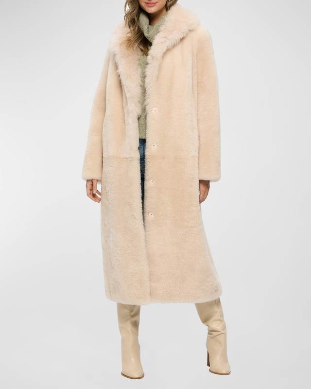 Sheared Cashmere Goat Fur Long Coat With Long-Hair Cashmere Goat Fur Collar